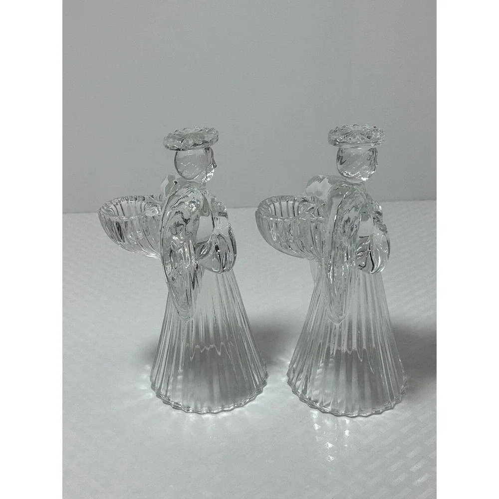 Vintage Lead Crystal‎ Praying Angels Glass Candlestick Candle Holders